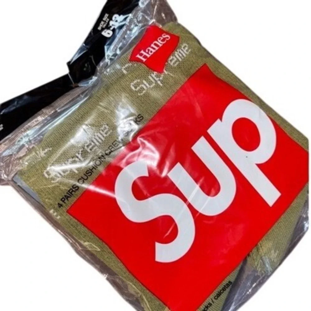 Supreme Hanes 4 Pair Cushion Crew Socks‎ Olive Green Size 6-12 Mens New S/S 2023 - Picture 2 of 4